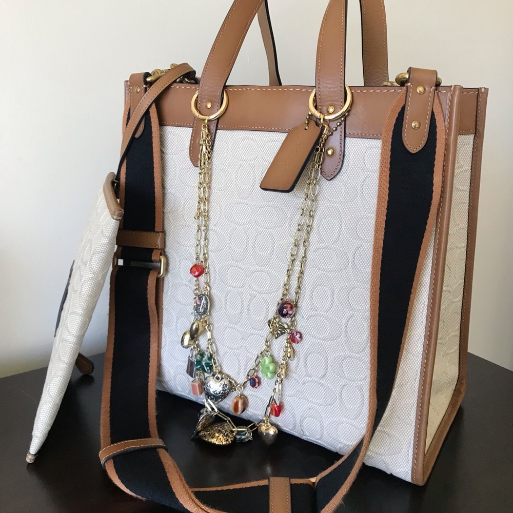 Coach Signature Canvas / Leather Field Tote Crossbody With Matching Zipper Pouch - Picture 3 of 16
